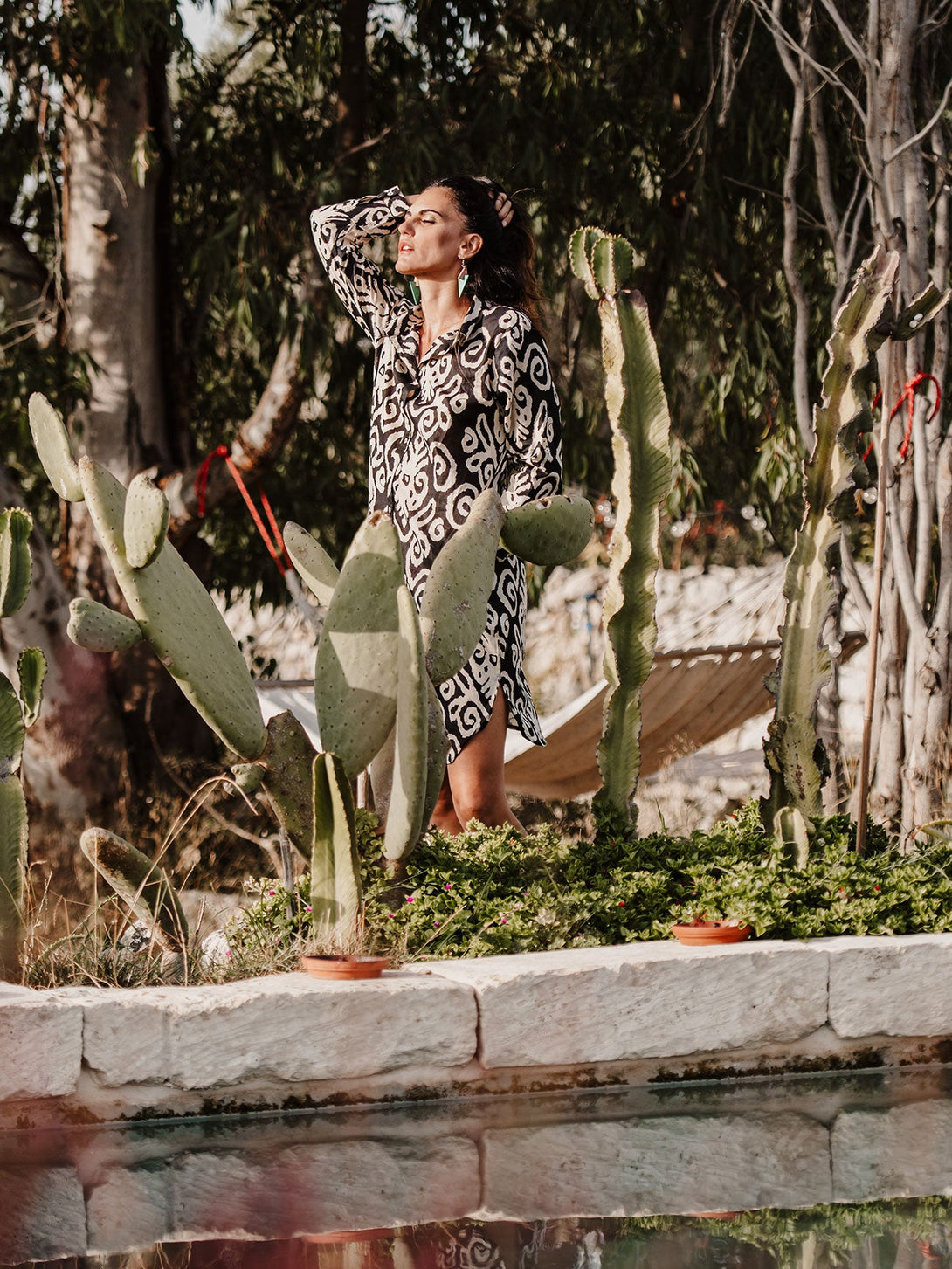 Vestito camicione midi cotone boho Marta-celeste-S-M-Bijondo