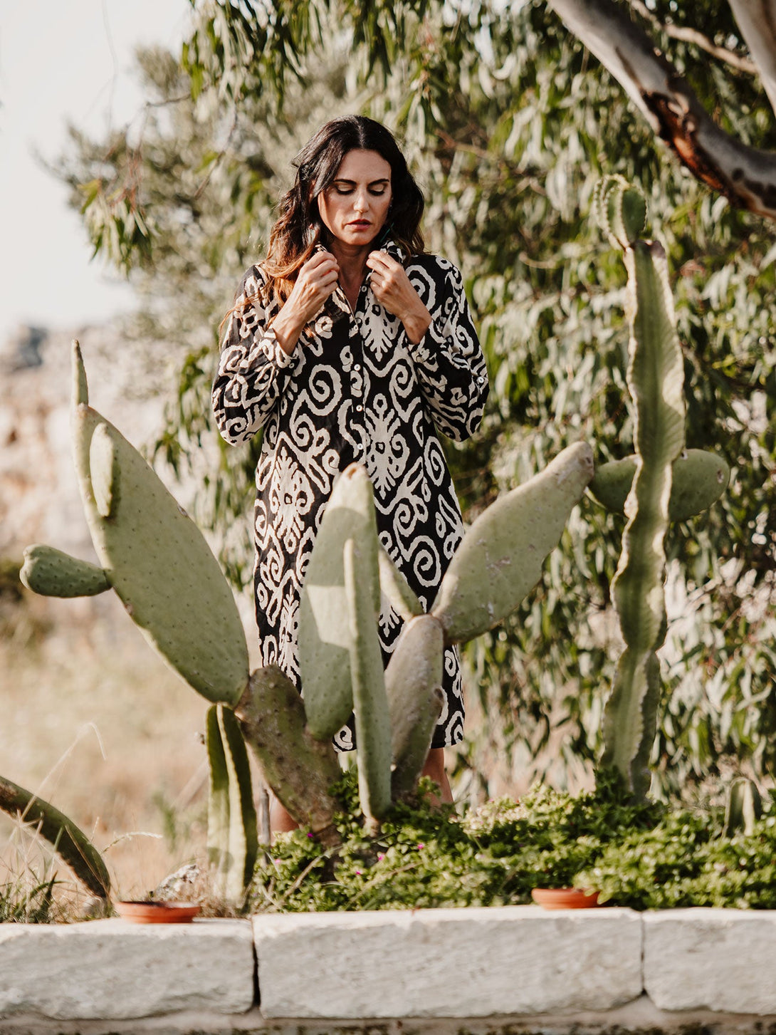 Vestito camicione midi cotone boho Marta-celeste-S-M-Bijondo