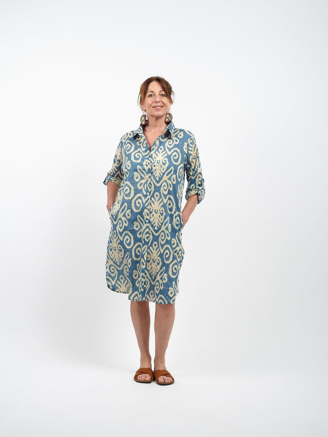 Vestito camicione midi cotone boho Marta-celeste-S-M-Bijondo