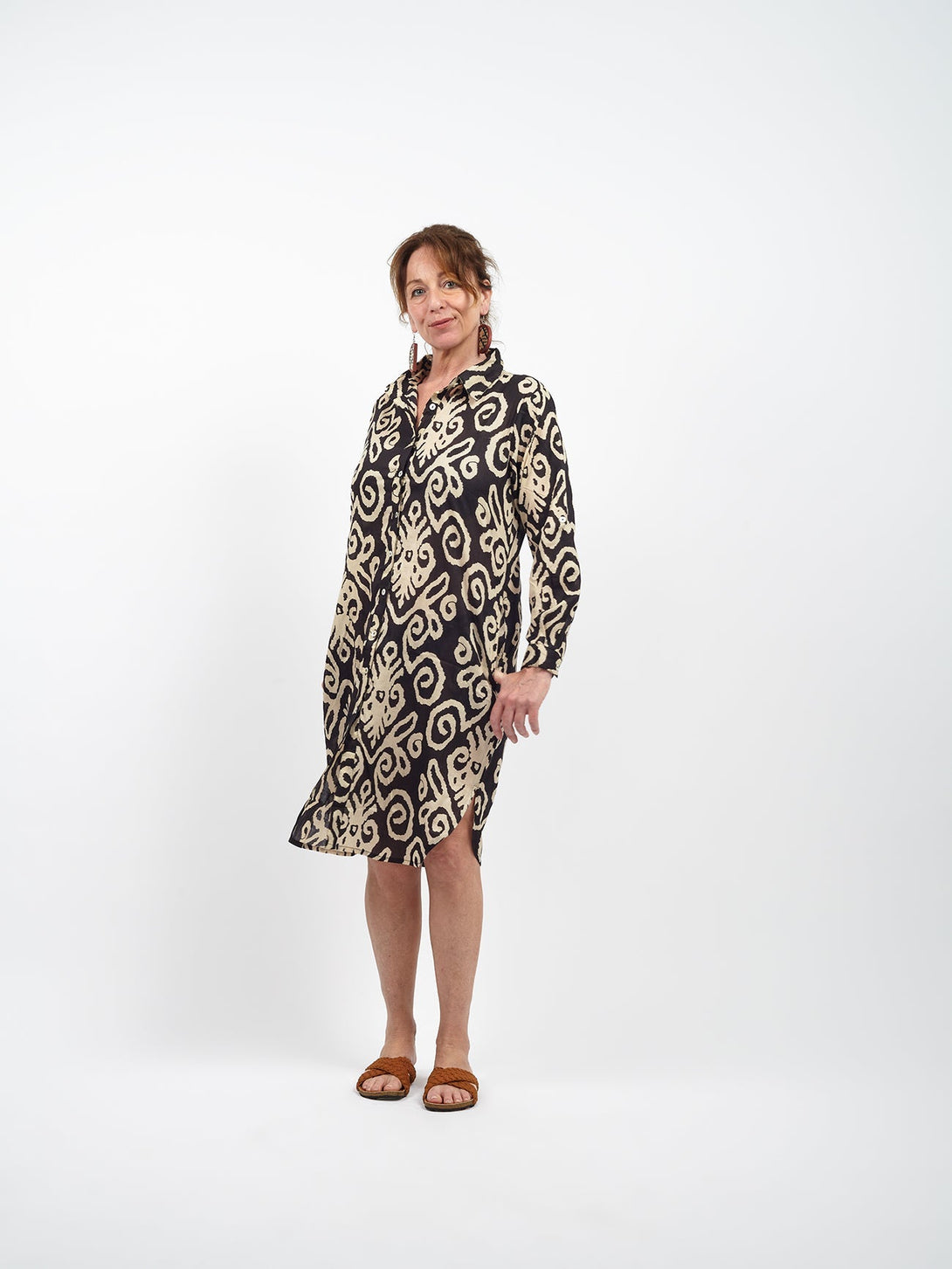 Vestito camicione midi cotone boho Marta-nero-S-M-Bijondo