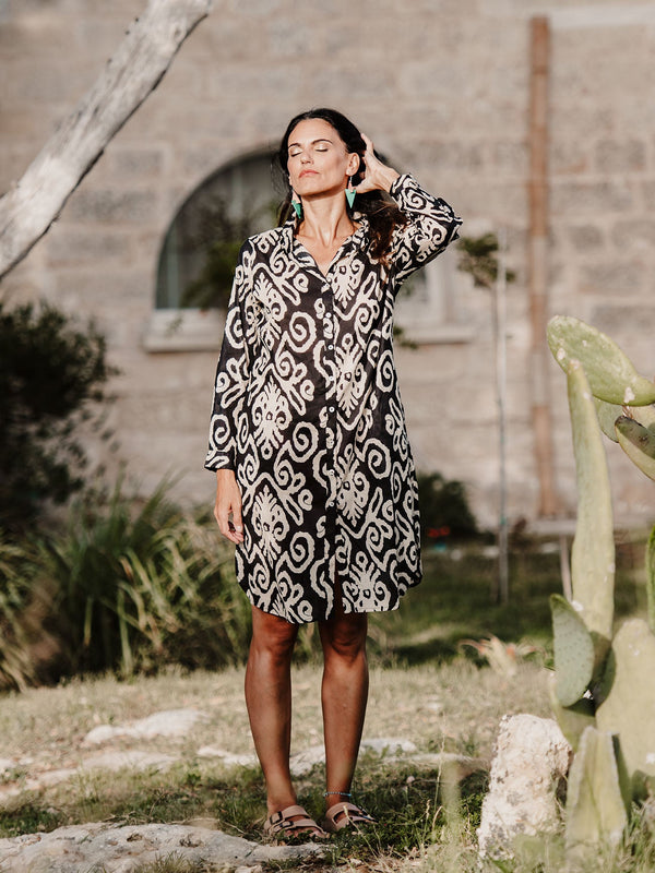 Vestito camicione midi cotone boho Marta-celeste-S-M-Bijondo