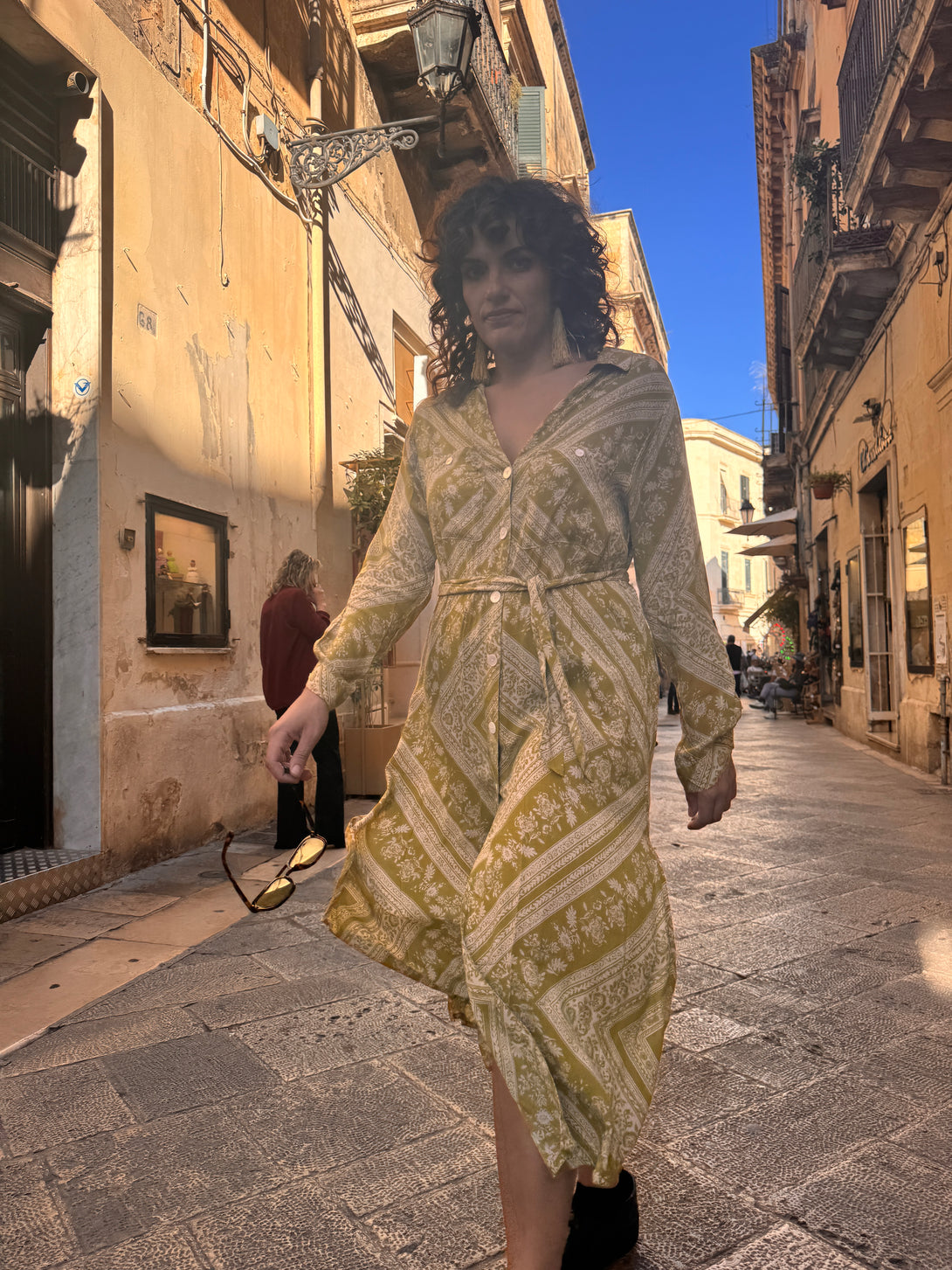 Vestito, camicione rayon con bottoni madreperla e cintura Noelle-Vestito-Lakra-Bijondo