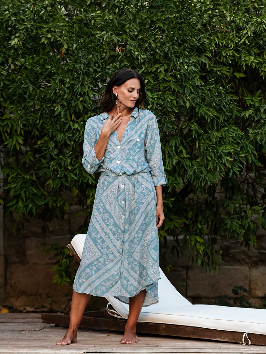 Vestito, camicione rayon con bottoni madreperla e cintura Noelle-Vestito-Lakra-Celeste-S-M-Bijondo