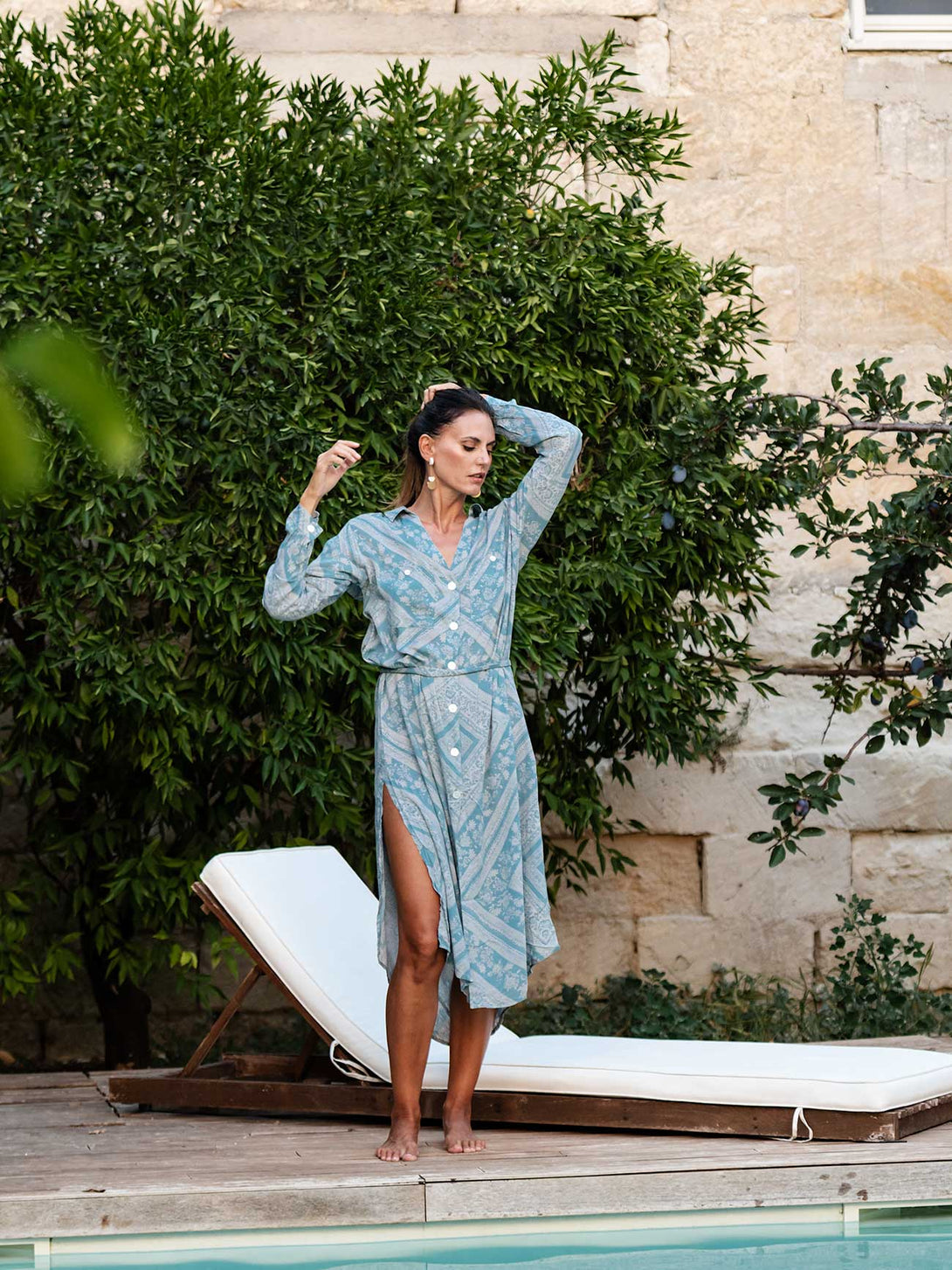 Vestito, camicione rayon con bottoni madreperla e cintura Noelle-Vestito-Lakra-Bijondo