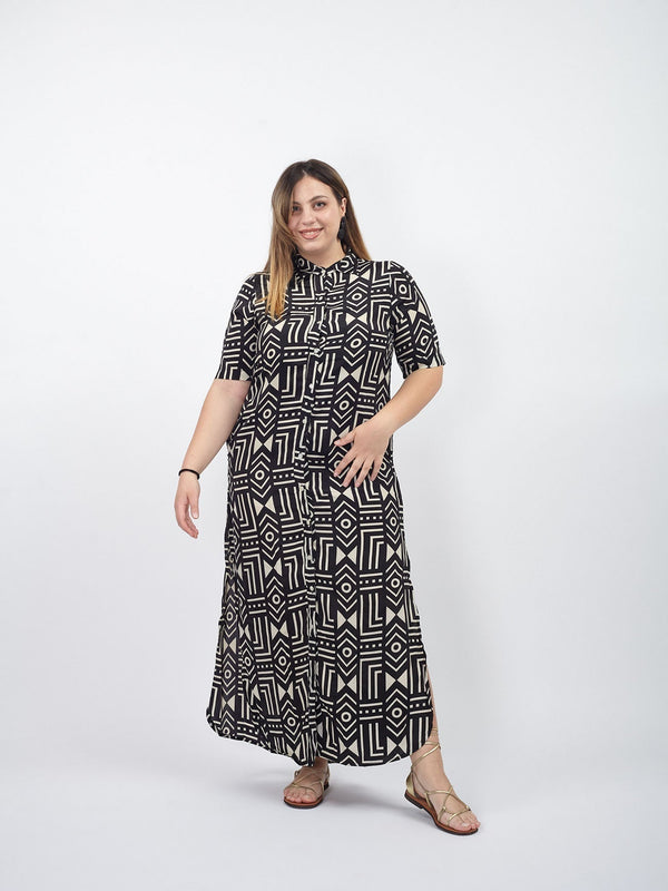 Vestito chemisier spacchi laterali Greta-nero-Bijondo