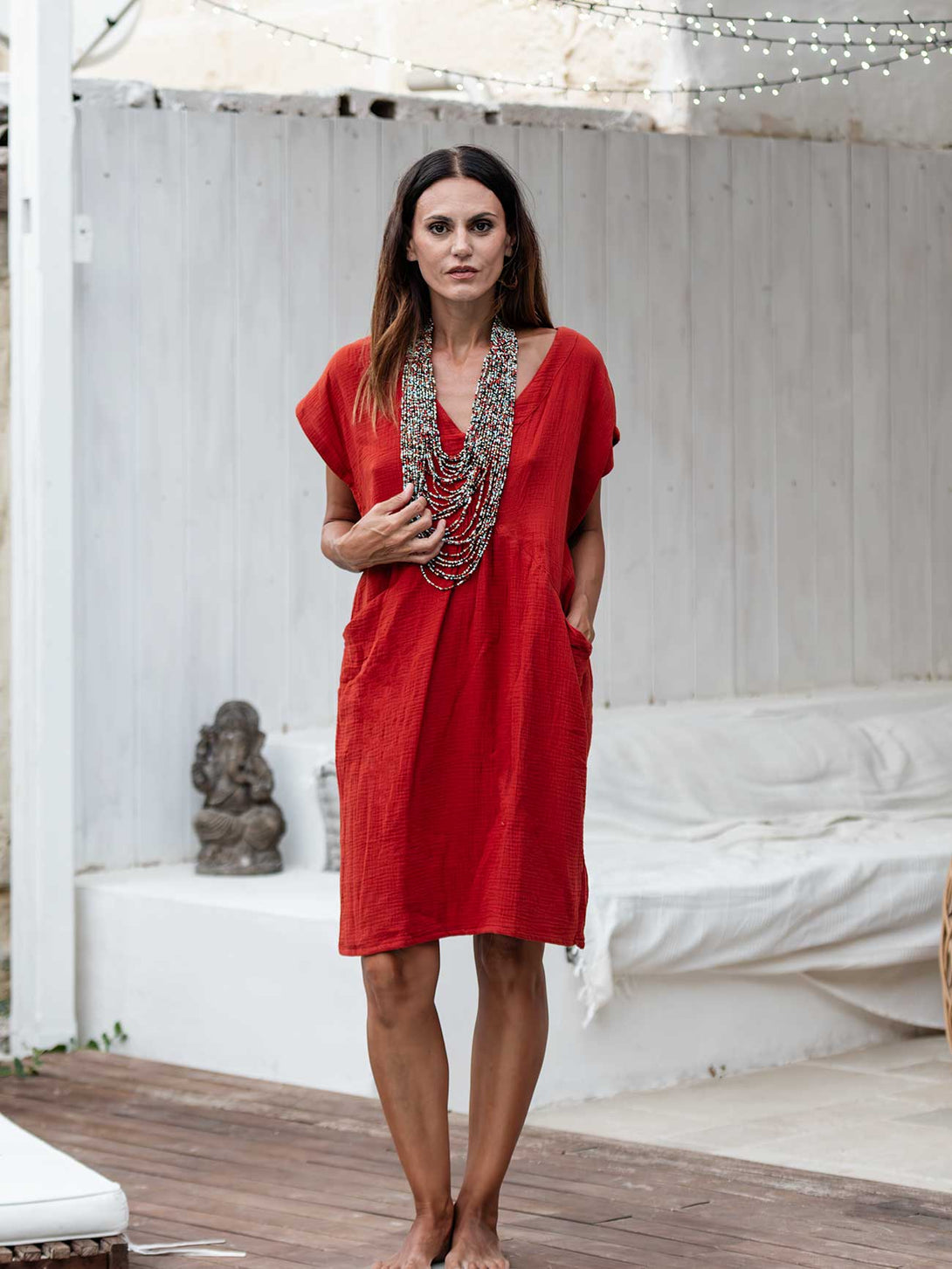 Vestito corto Aurora Viscosa-vestito-Bijondo-Burned orange-taglia unica-Bijondo