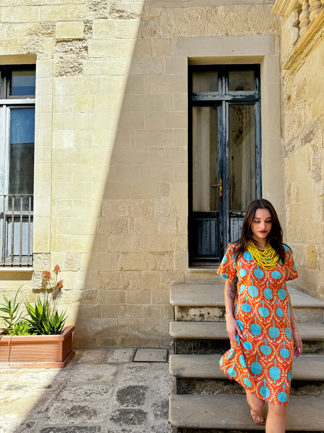 Vestito corto Cotone Melograno-Vestito-Bijondo-Bijondo