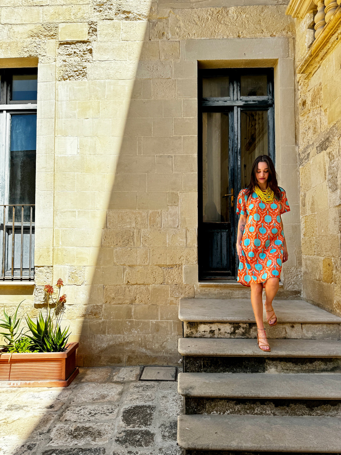 Vestito corto Cotone Melograno-Vestito-Bijondo-Bijondo