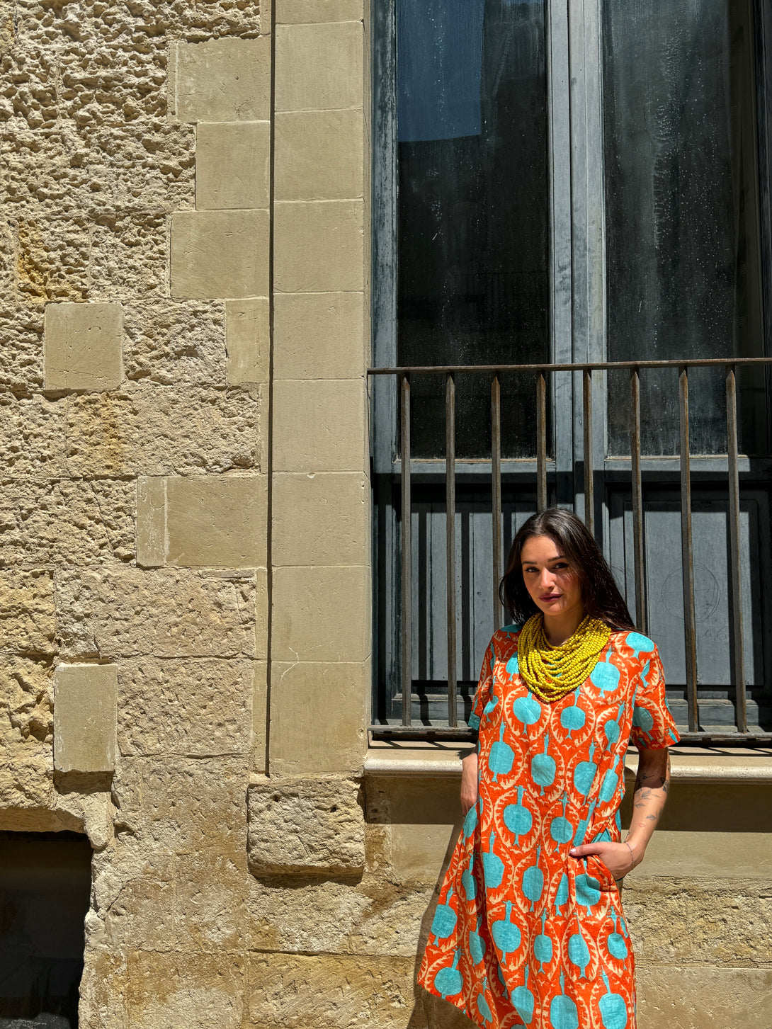 Vestito corto Cotone Melograno-Vestito-Bijondo-Bijondo