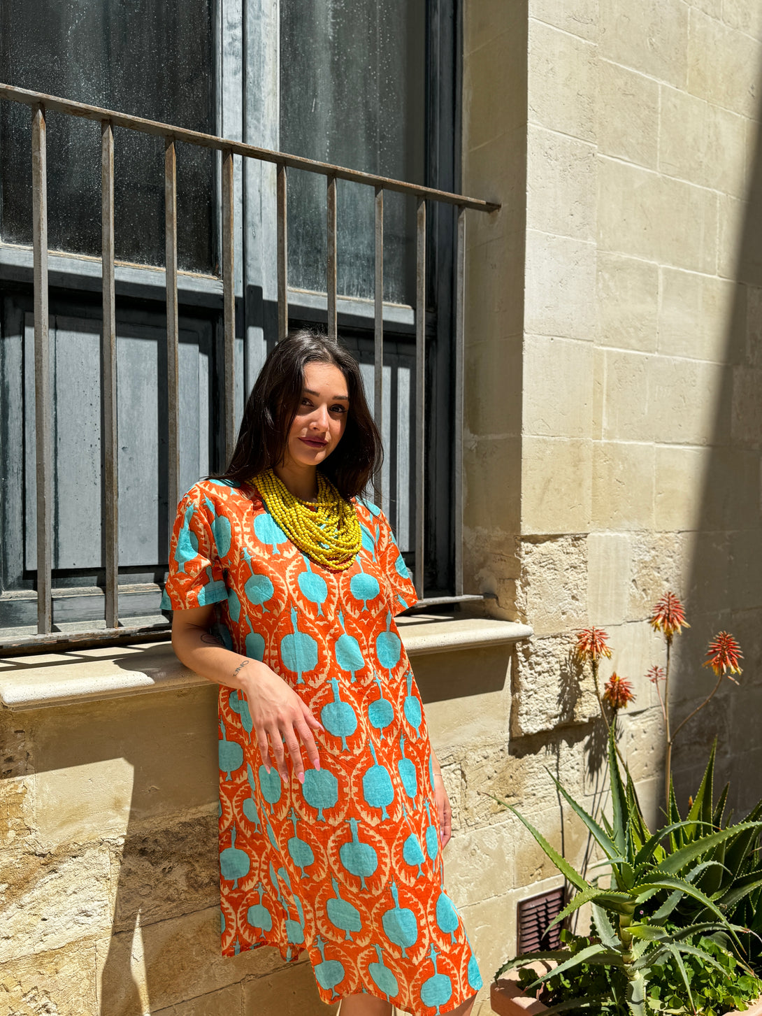 Vestito corto Cotone Melograno-Vestito-Bijondo-Bijondo