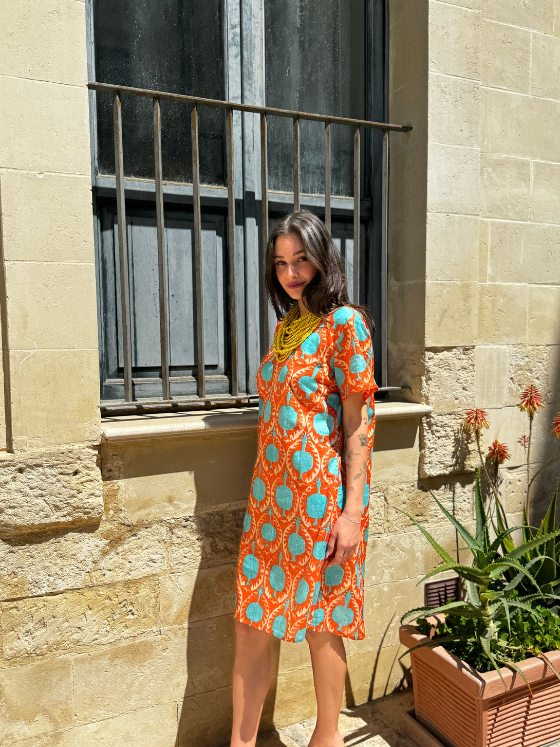 Vestito corto Cotone Melograno-Vestito-Bijondo-Bijondo