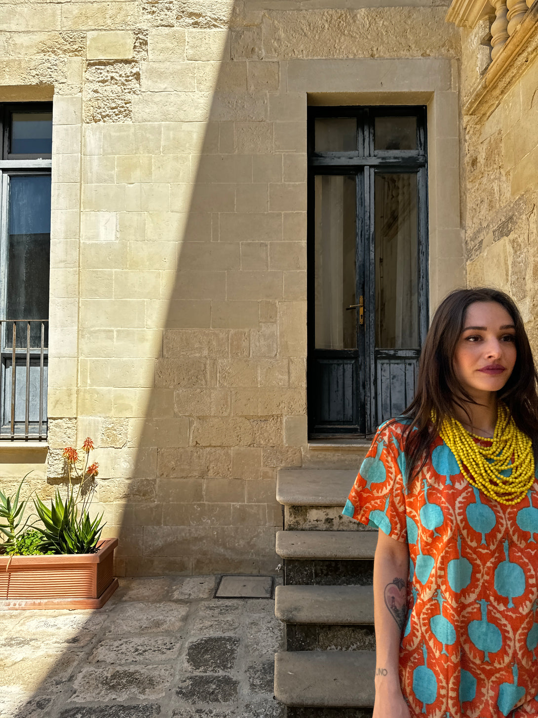 Vestito corto Cotone Melograno-Vestito-Bijondo-Bijondo