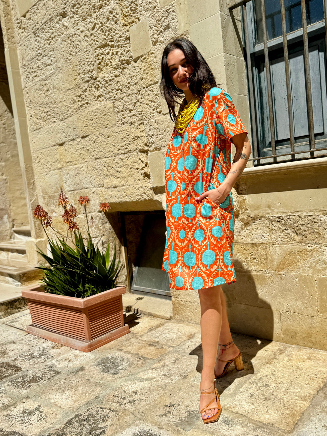 Vestito corto Cotone Melograno-Vestito-Bijondo-Arancione-S-M-Bijondo