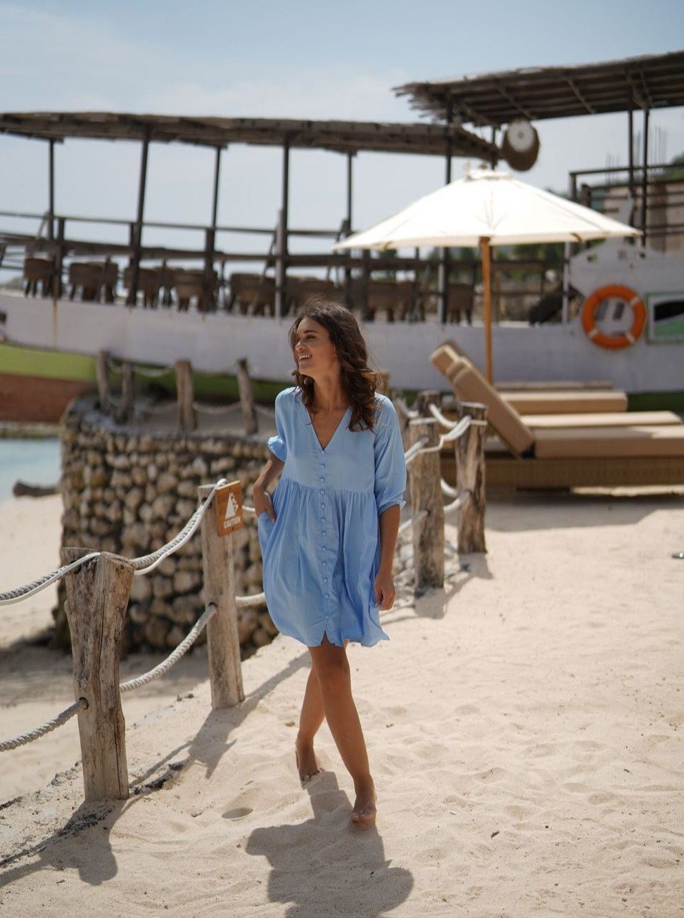 Vestito corto Matilda - celeste - Bijondo