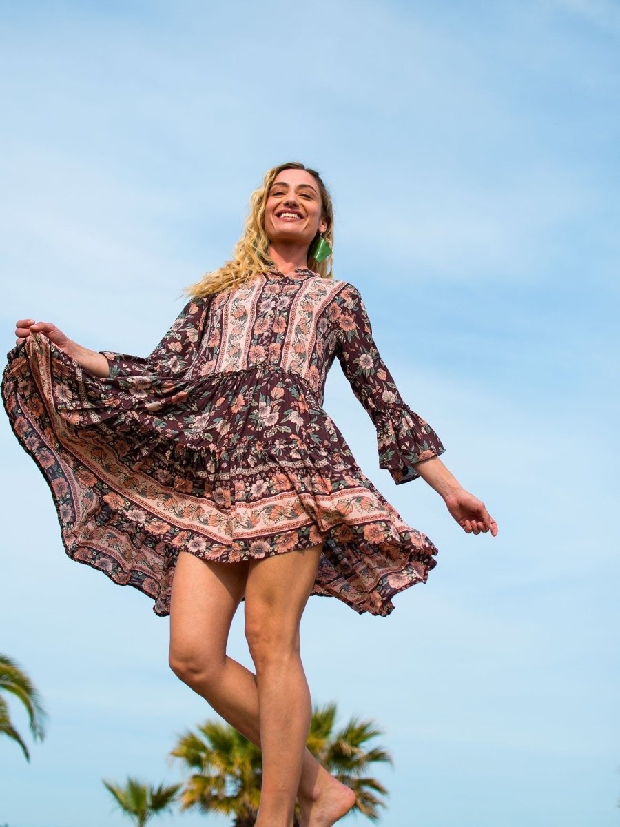 Vestito corto con volant su manica Malin - rosa - Bijondo