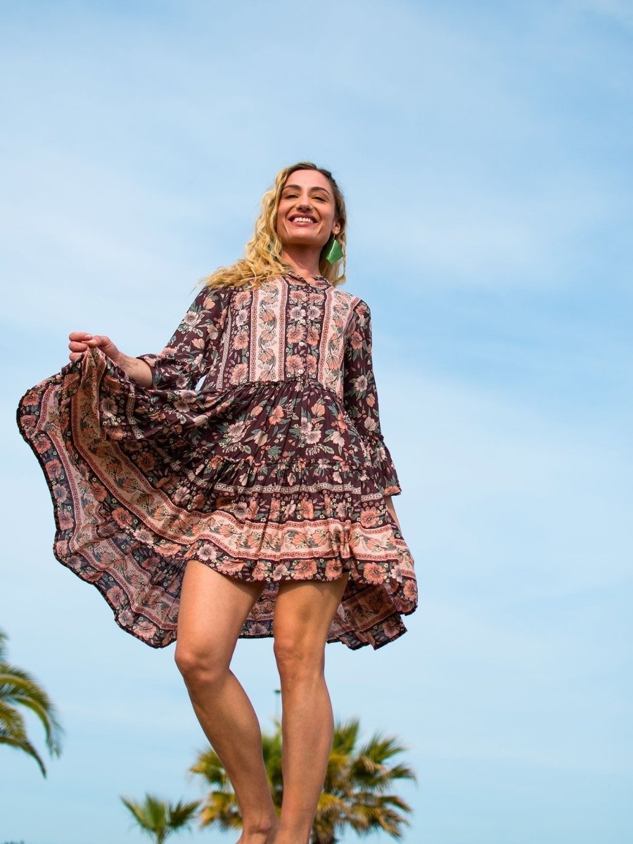 Vestito corto con volant su manica Malin - rosa - Bijondo