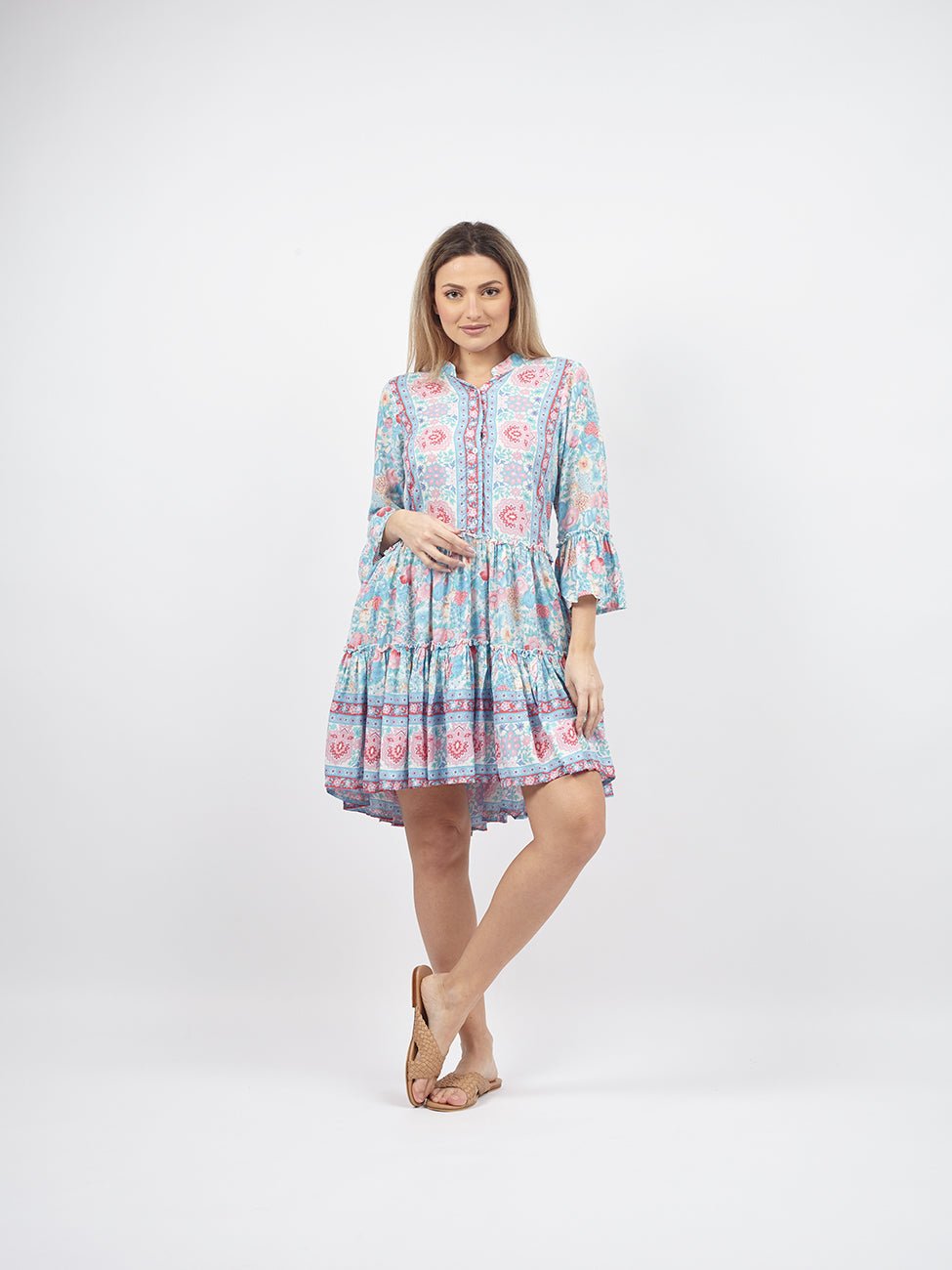 Vestito corto con volant su manica Malin - rosa - Bijondo