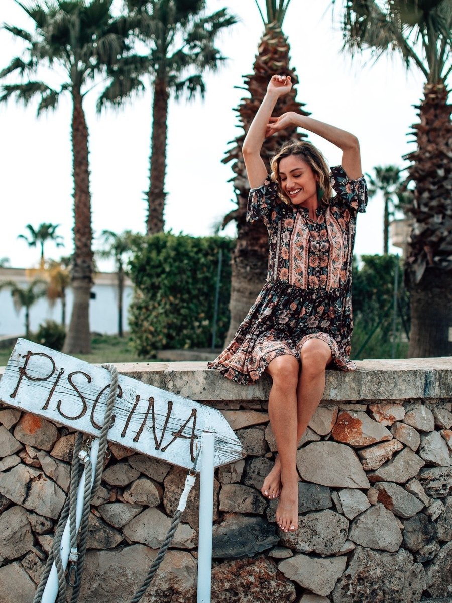 Vestito corto con volant su manica Malin - rosa - Bijondo