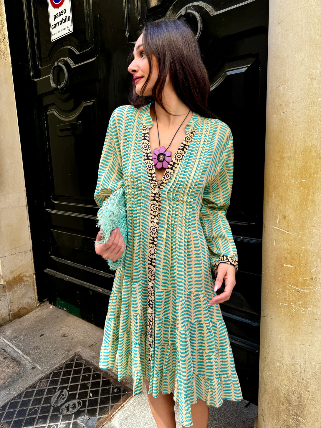 Vestito corto cotone Matilde-vestito-WhyY-Turchese-taglia unica-Bijondo