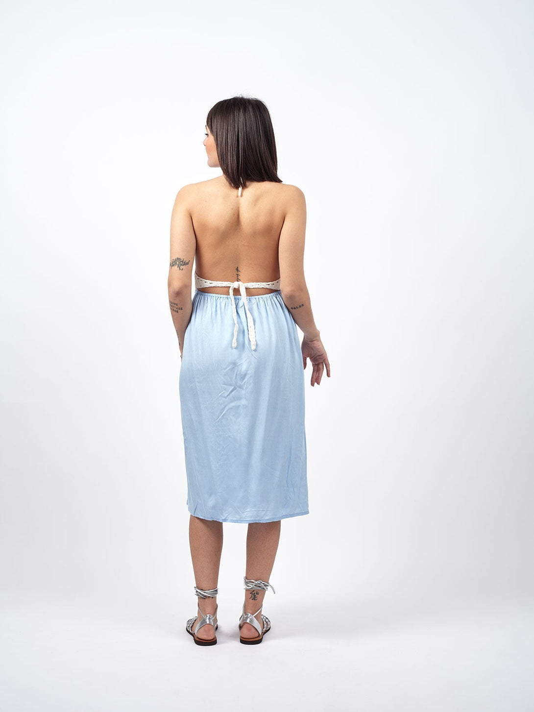 Vestito corto crochet open back Elowen-bianco-Bijondo