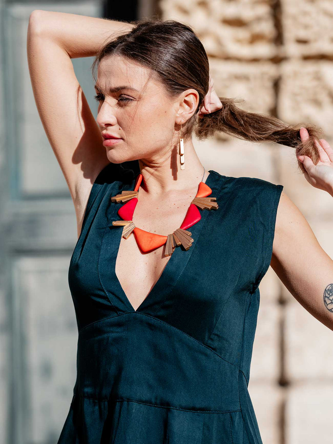 Vestito corto elegante Simona-Vestito-Bijondo-verde-taglia unica-Bijondo