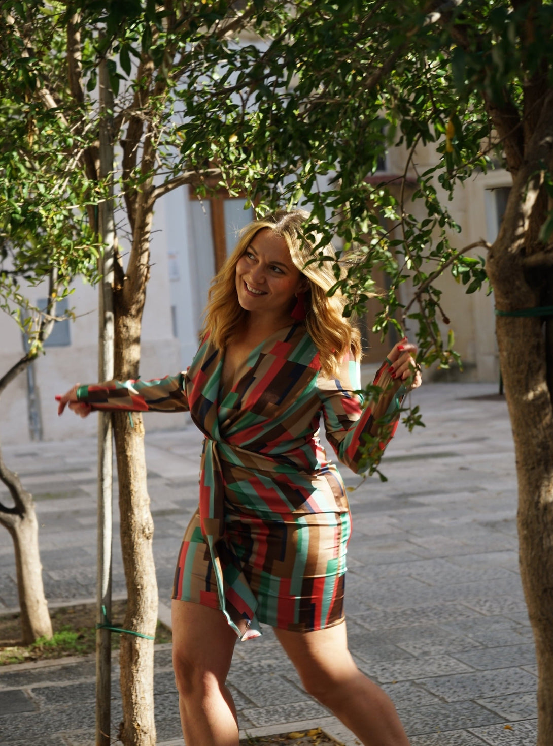 Vestito corto elegante particolare frontale Celine - multicolor - Bijondo