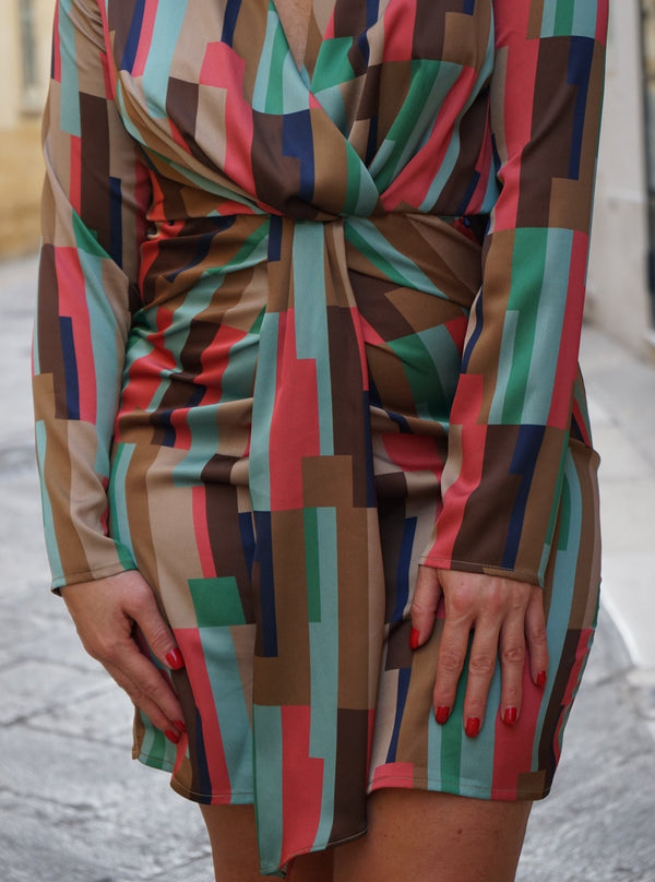 Vestito corto elegante particolare frontale Celine - multicolor - Bijondo
