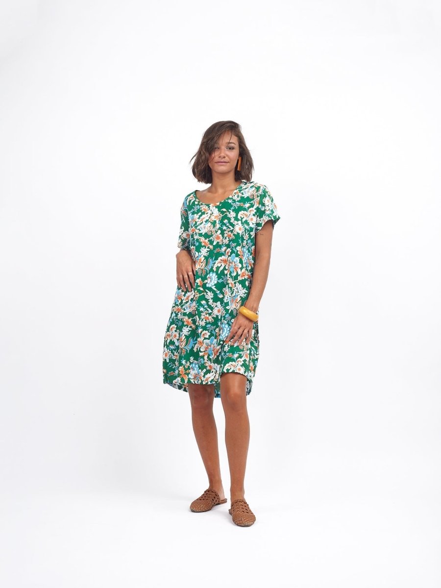 Vestito corto in rayon con zip Adima - verde - Bijondo