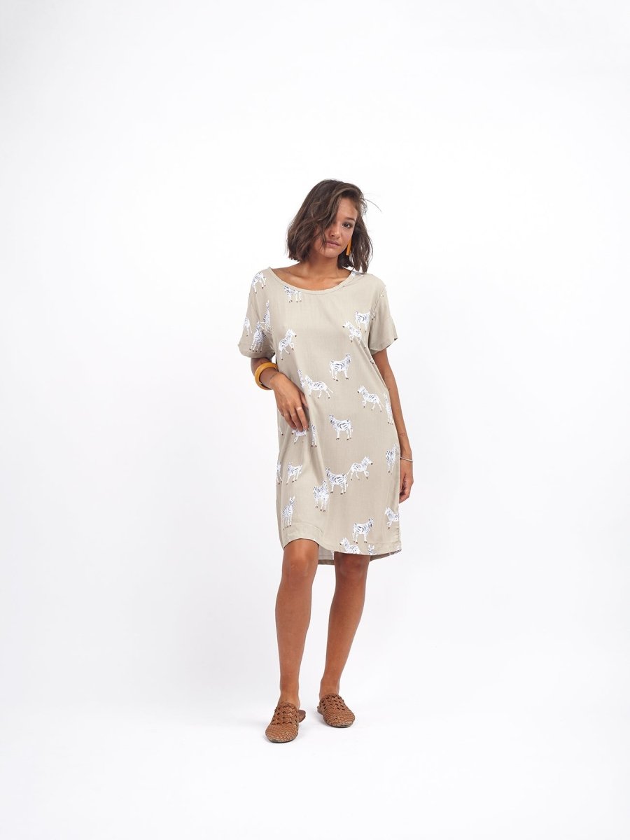 Vestito corto in rayon con zip Adima - zebre - Bijondo