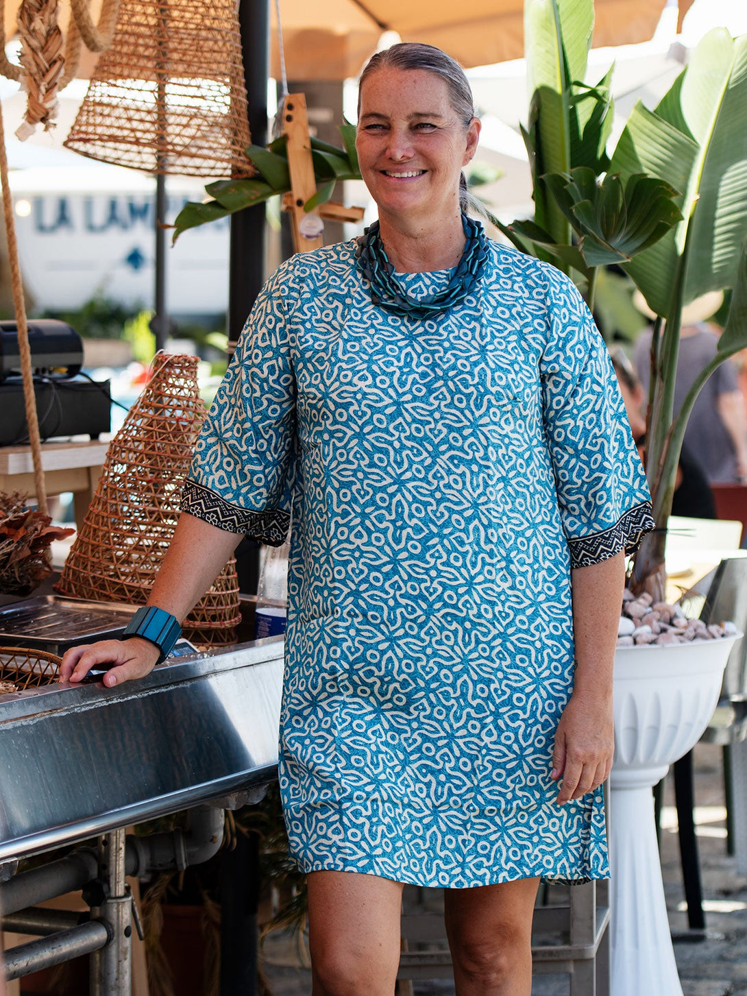 Vestito corto in seta Tracy-blu scuro-S-Bijondo