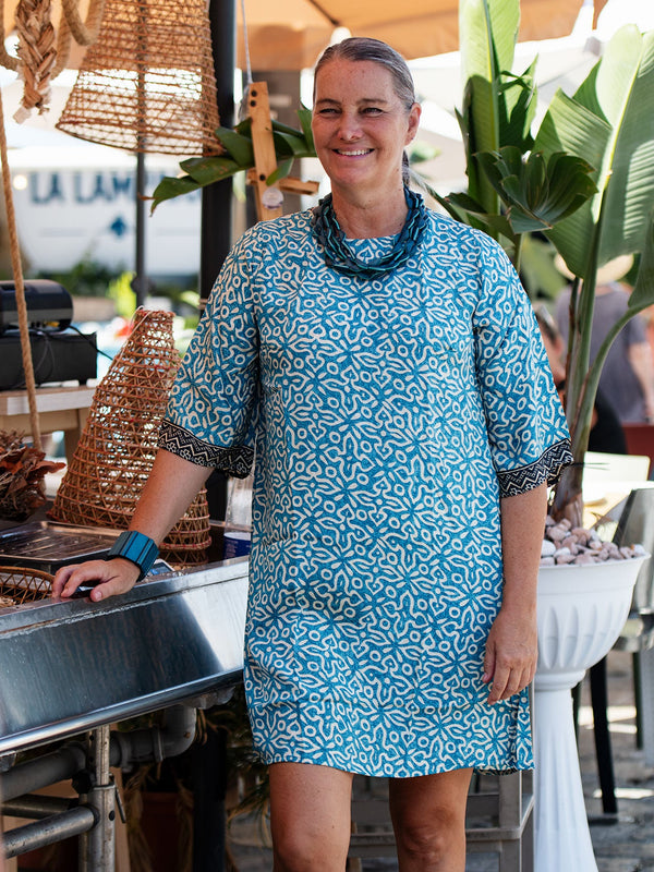 Vestito corto in seta Tracy-blu scuro-S-Bijondo