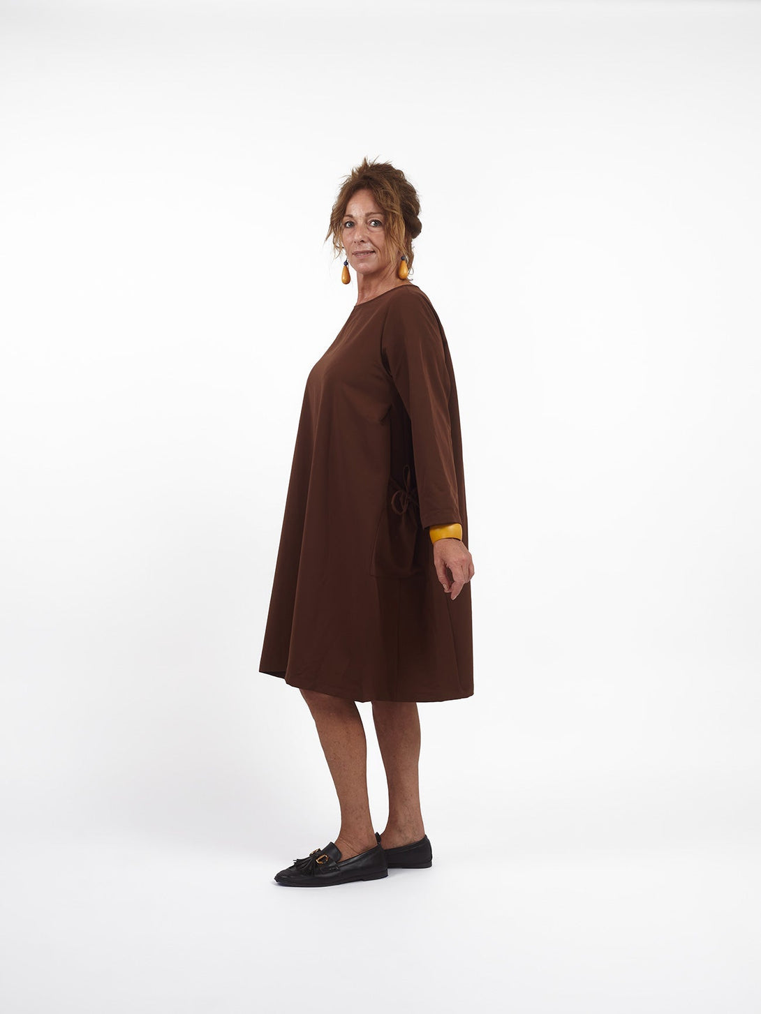 Vestito corto over tasche con fiocchetti Natalie-nero-taglia unica-Bijondo