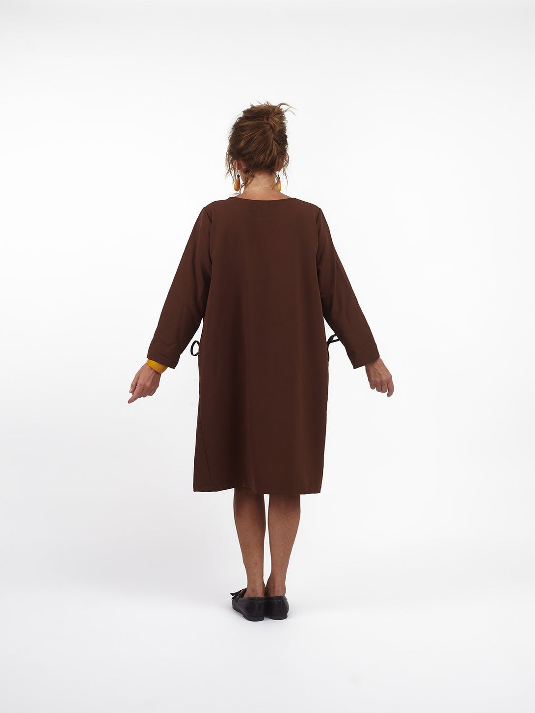 Vestito corto over tasche con fiocchetti Natalie-nero-taglia unica-Bijondo