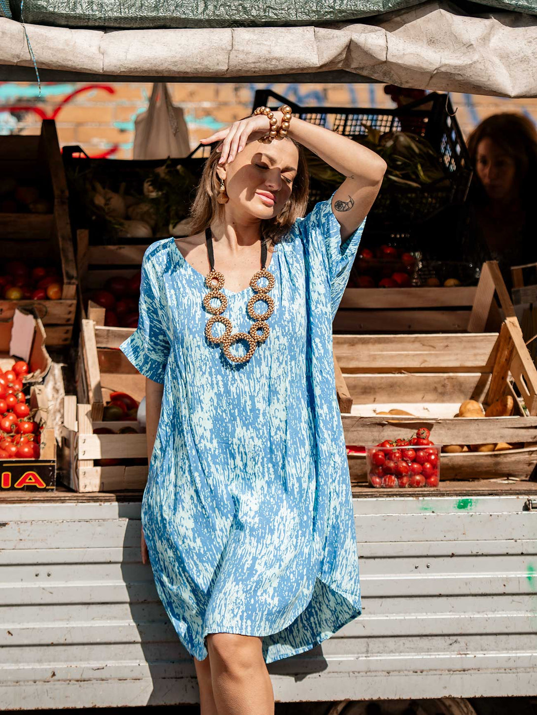 Vestito corto oversized rayon Camy-Vestito-Bijondo-celeste-taglia unica-Bijondo