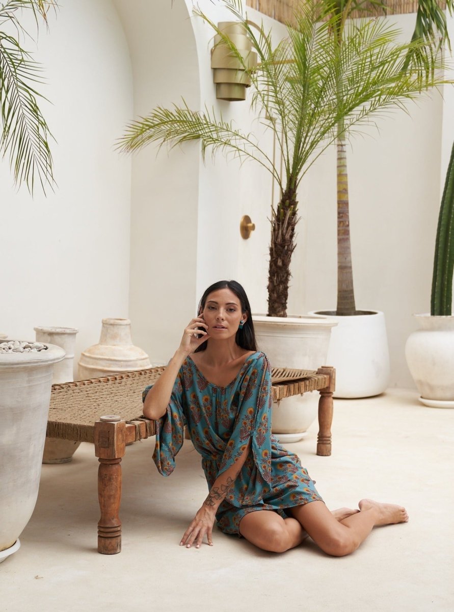 Vestito corto rayon Ava con cintura - floreale - Bijondo