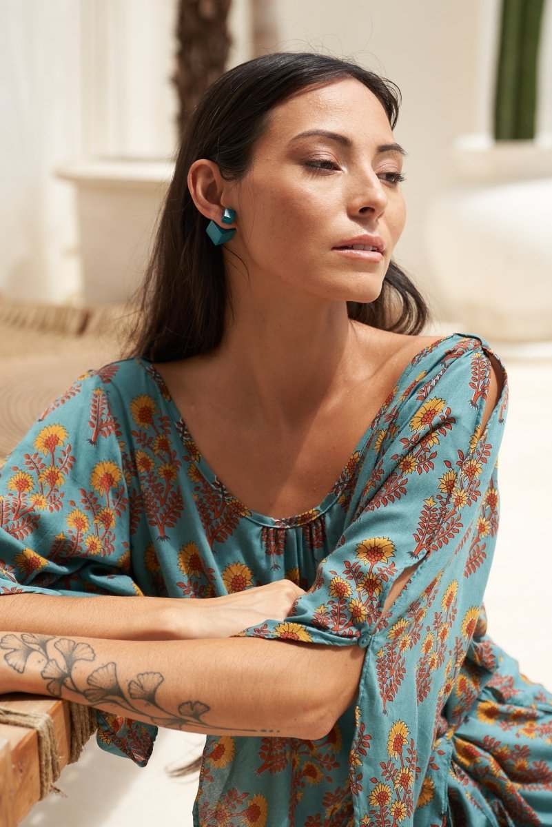 Vestito corto rayon Ava con cintura - floreale - Bijondo