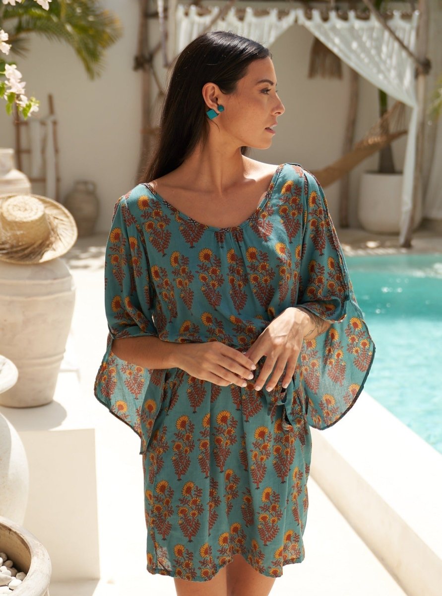 Vestito corto rayon Ava con cintura - floreale - Bijondo