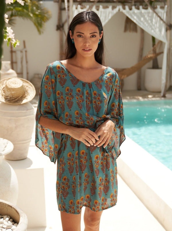 Vestito corto rayon Ava con cintura - floreale - Bijondo