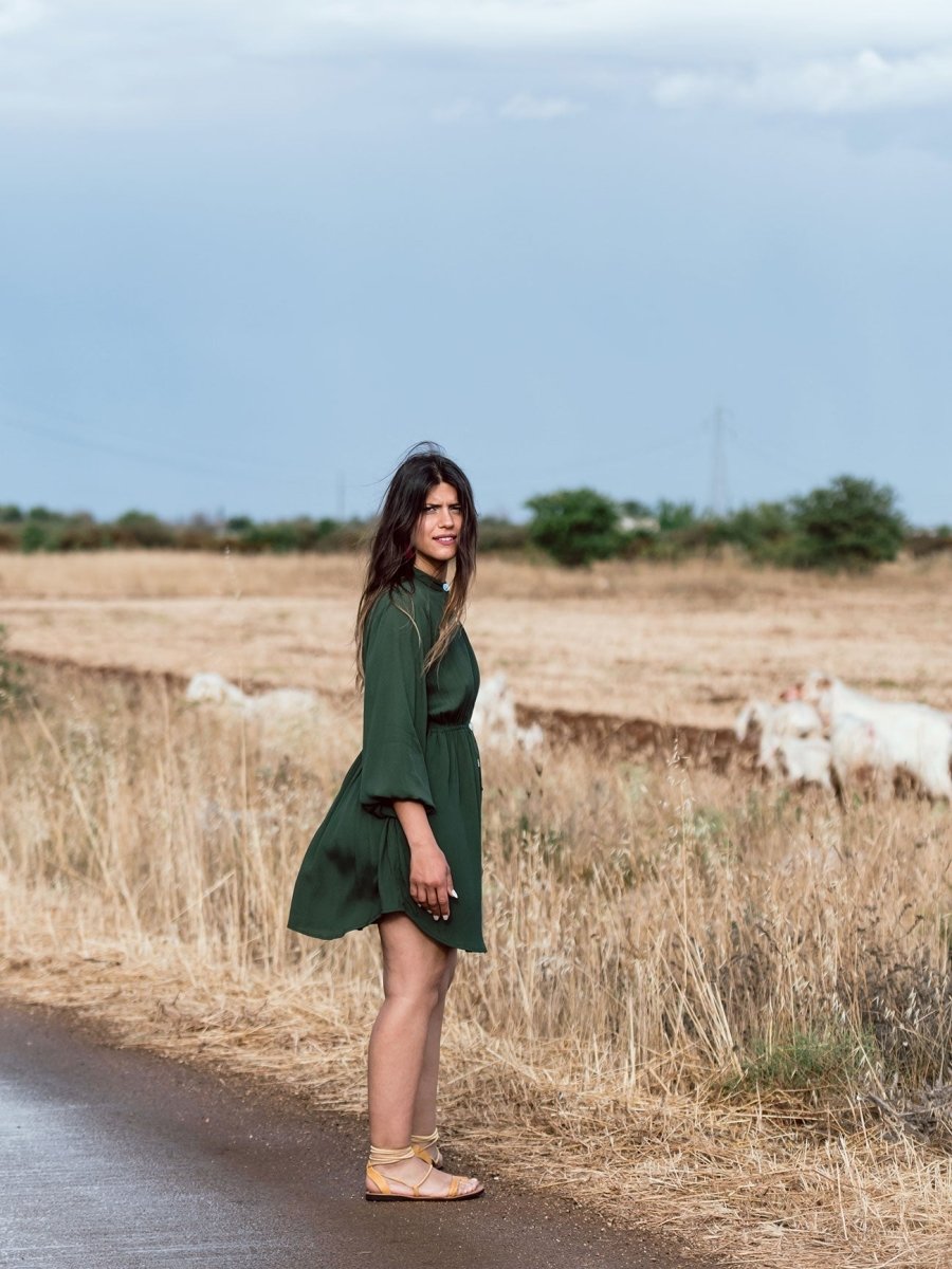 Vestito corto rayon con bottoni Noemi - verde - Bijondo