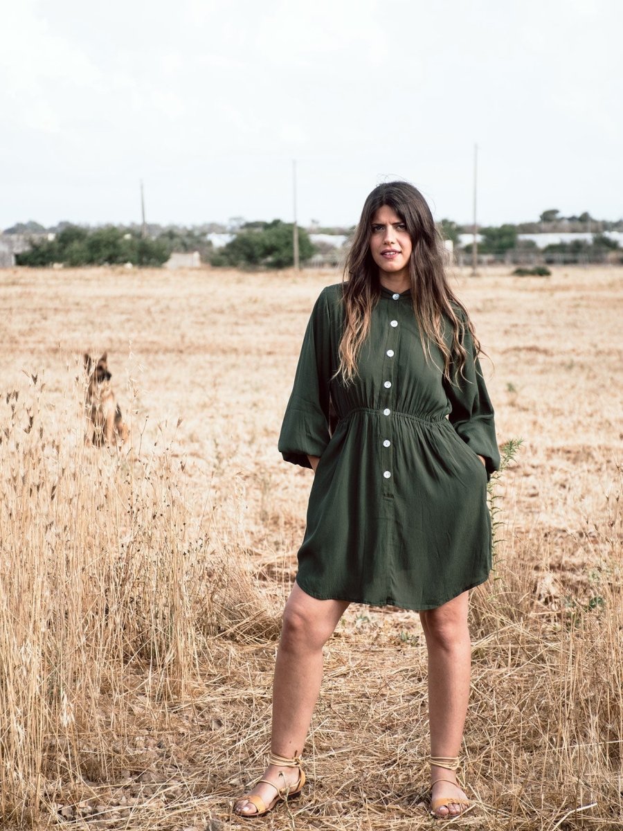 Vestito corto rayon con bottoni Noemi - bianco - Bijondo