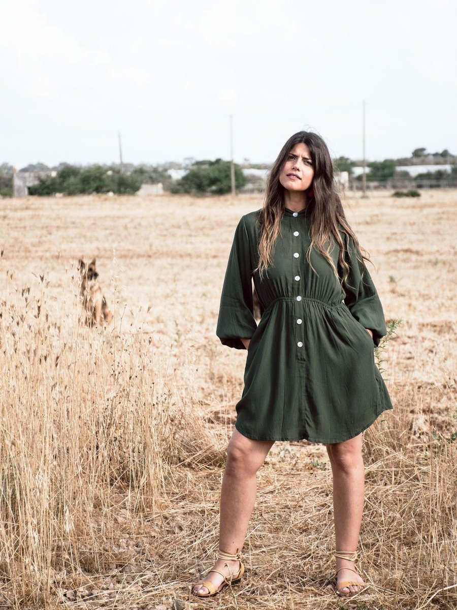 Vestito corto rayon con bottoni Noemi - bianco - Bijondo