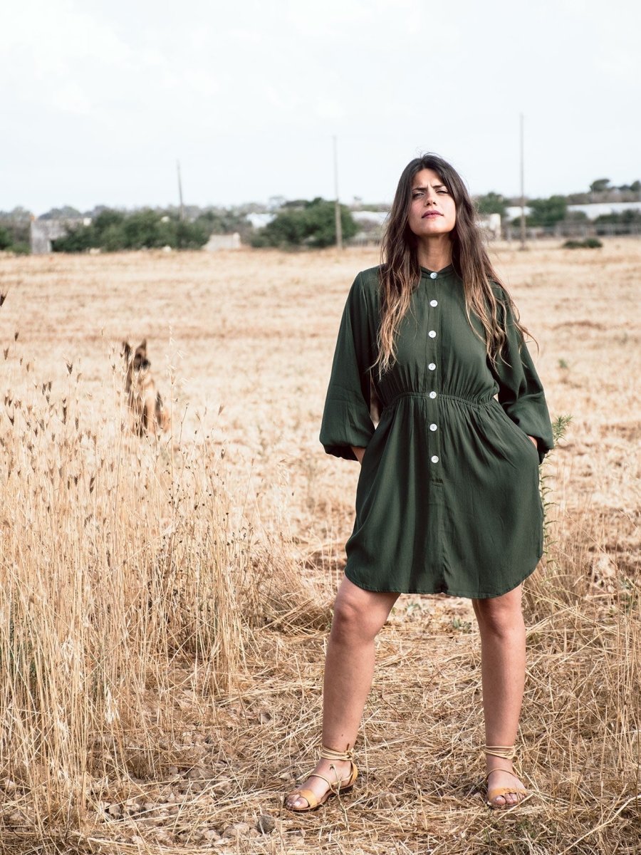 Vestito corto rayon con bottoni Noemi - bianco - Bijondo