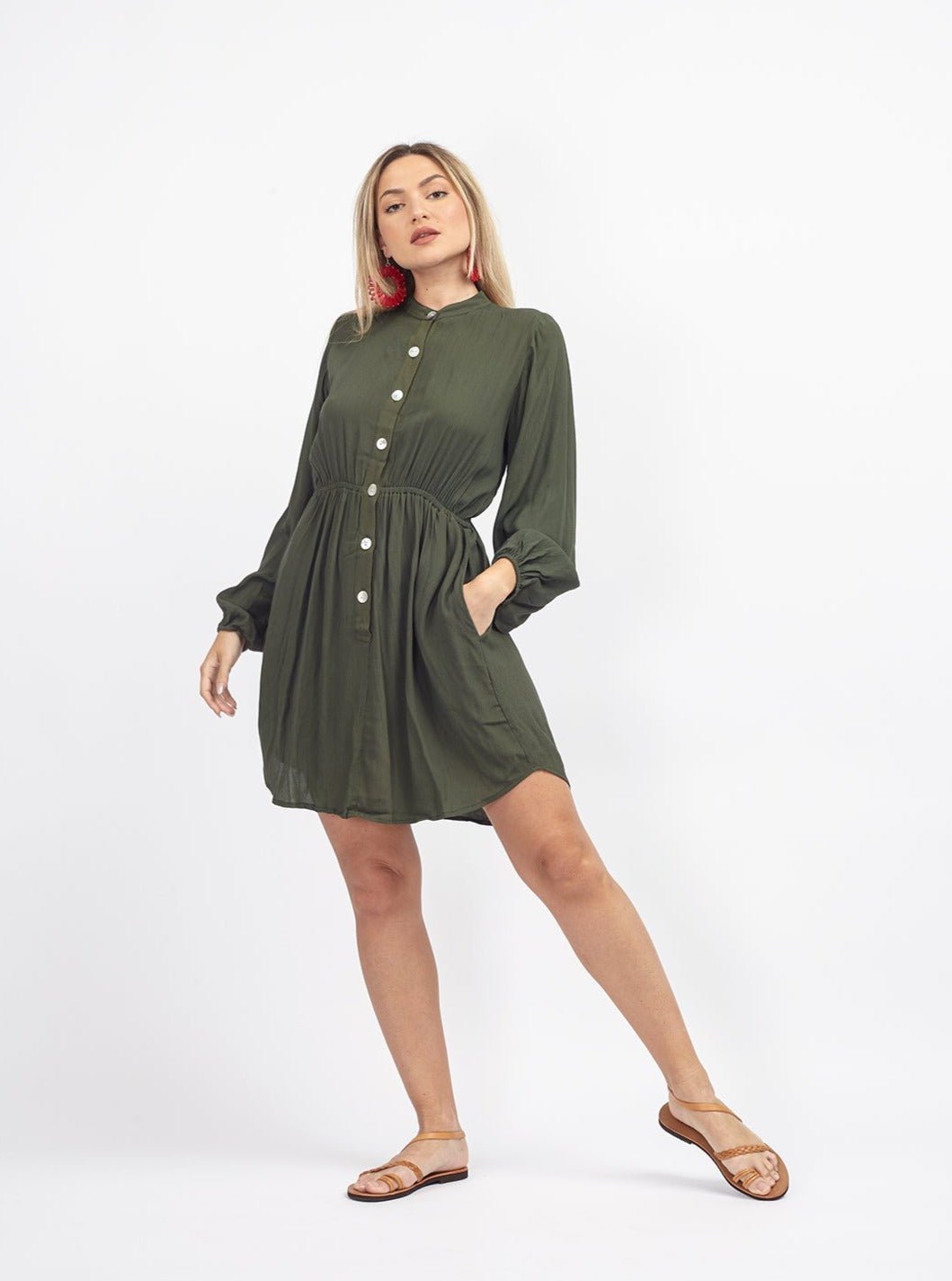 Vestito corto rayon con bottoni Noemi - verde - Bijondo