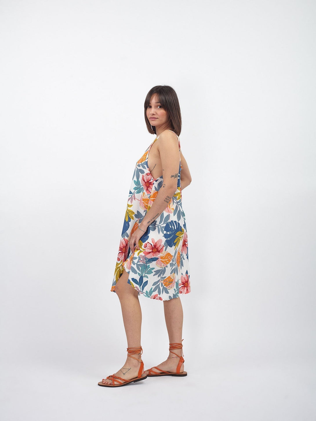 Vestito corto rayon con bretelle Morgana-bianco-Bijondo