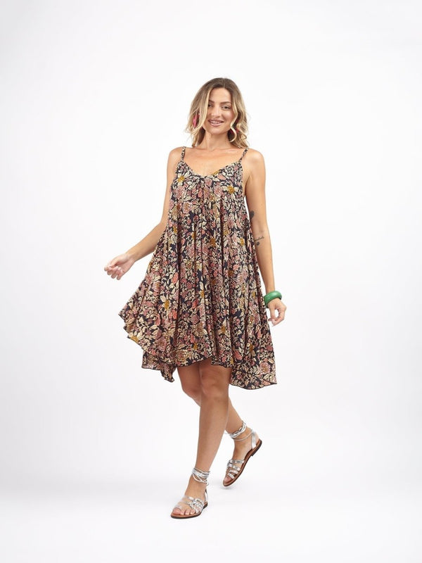 Vestito corto rayon con bretelline a ruota Yola - nero - Bijondo