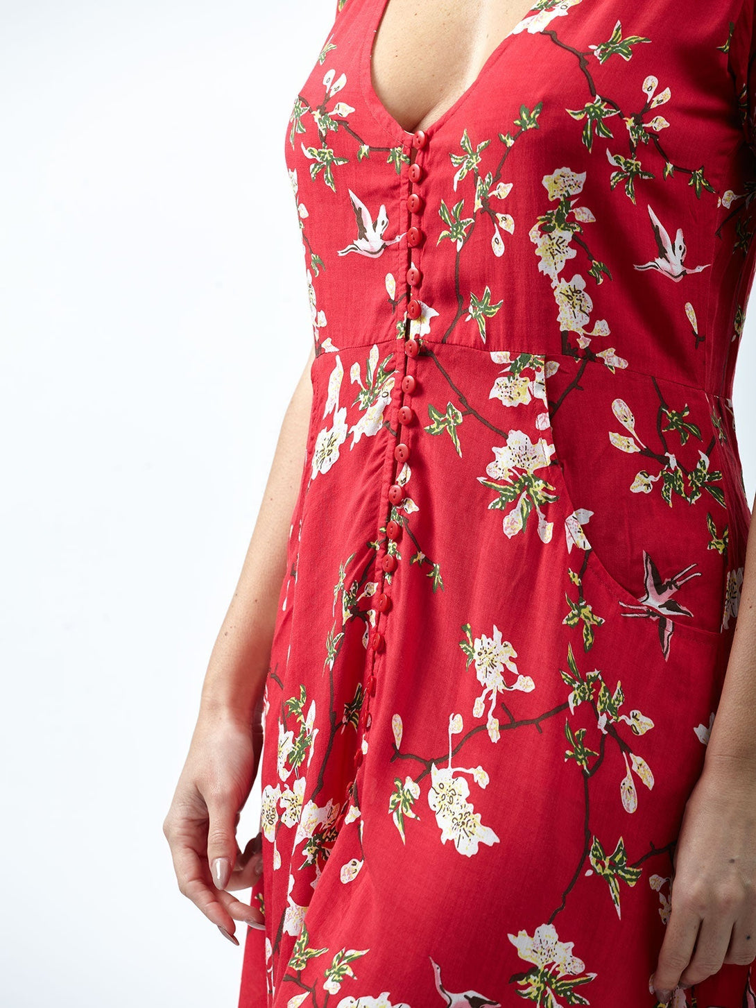 Vestito corto rayon con tasche e bottoni Bathsheba-rosso-Bijondo