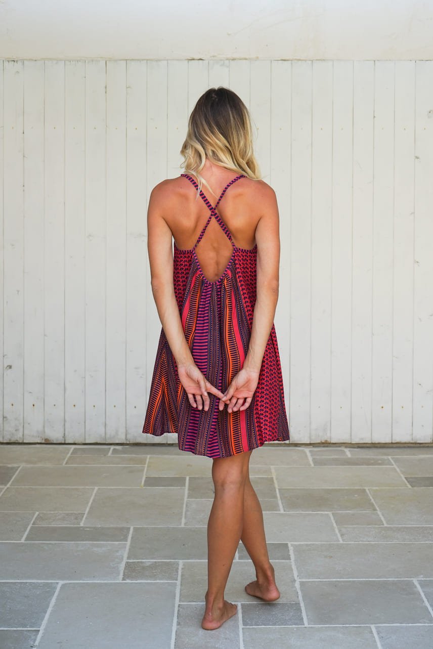 Vestito corto rayon incrocio schiena Solange - fucsia - Bijondo