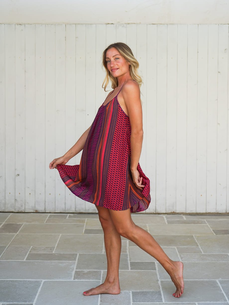 Vestito corto rayon incrocio schiena Solange - fucsia - Bijondo