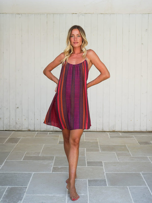 Vestito corto rayon incrocio schiena Solange - fucsia - Bijondo