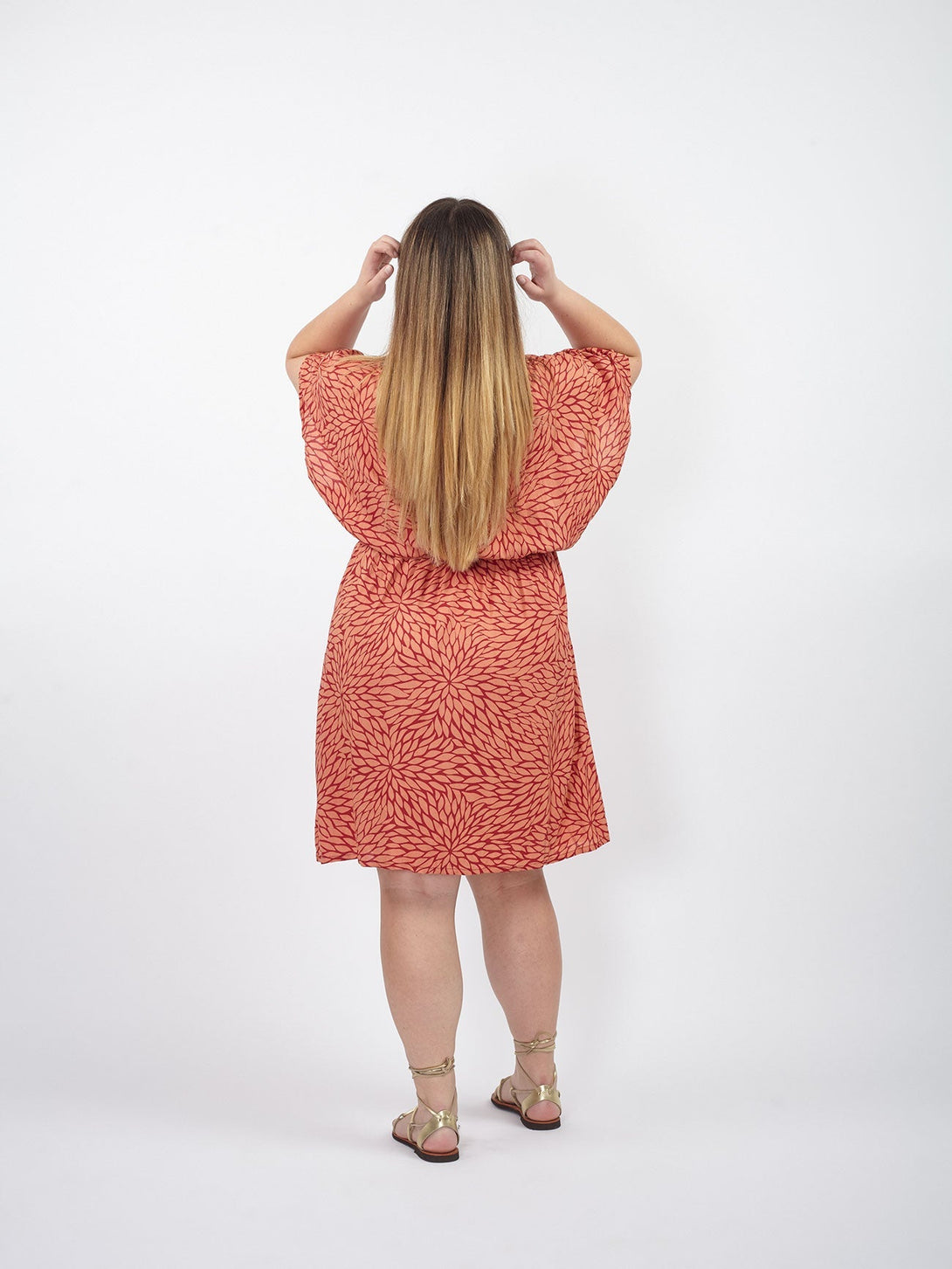 Vestito corto rayon scollo a V Daisy-arancio-Bijondo